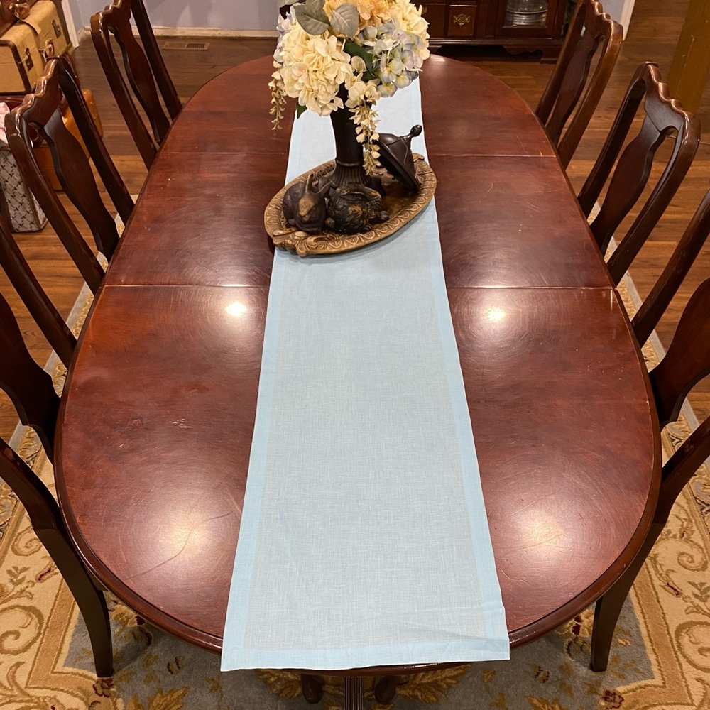 Solino Home Aqua Blue 90” Linen Table Runner - Picture 2 of 10